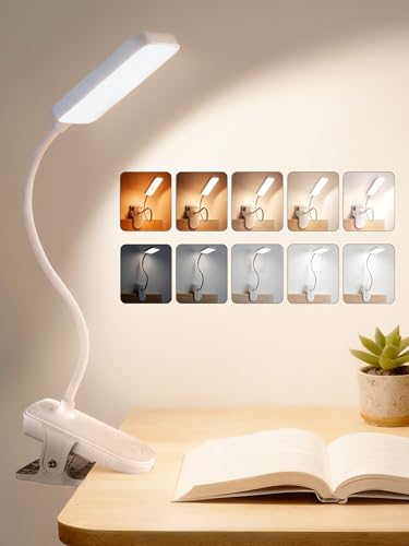 Clip on Light,45 Lighting Modes Rechargeable Desk Lamp with Clamp | 4000mAh Battery Operated Lamp,450 lm 48 LED Desk Light,Wireless & Cordless Reading Light for Bed/Bedside Table/Headboard/Dorm - color: White