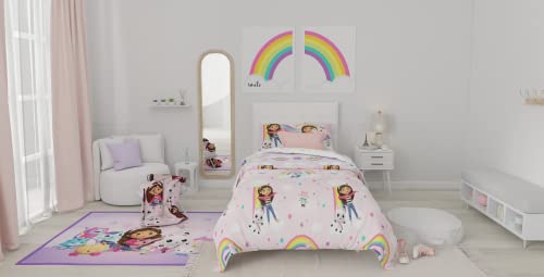 Gabby's Dollhouse Kids Twin Size Bedding, 5 Piece Super Soft Cozy Reversible Comforter and Sheet Set with Sham, (Officially Licensed Product) By Franco - color: Gabby's Dollhouse, size: Twin