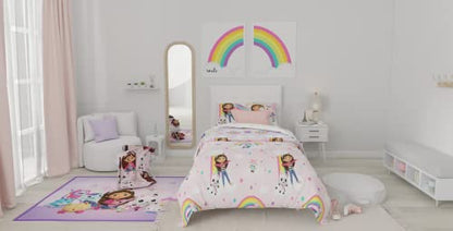 Gabby's Dollhouse Kids Twin Size Bedding, 5 Piece Super Soft Cozy Reversible Comforter and Sheet Set with Sham, (Officially Licensed Product) By Franco - color: Gabby's Dollhouse, size: Twin