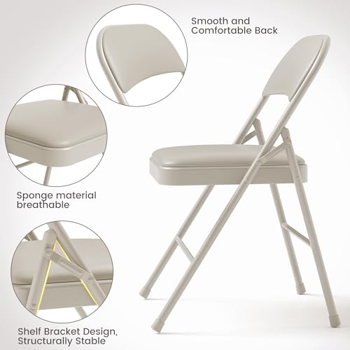 Folding Card Table and Chair Set of 5, No Assembly Required, Beige | Portable Square Card Table with 4 Padded Chairs, Foldable Chairs and Tables for Home, Indoor and Outdoor, Space-Saving