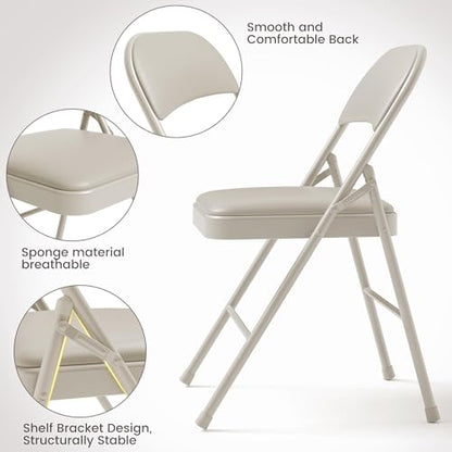 Folding Card Table and Chair Set of 5, No Assembly Required, Beige | Portable Square Card Table with 4 Padded Chairs, Foldable Chairs and Tables for Home, Indoor and Outdoor, Space-Saving