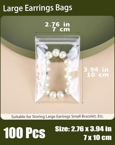 100Pcs Anti Tarnish Jewelry Bags Clear Pvc Jewelry Storage Pouches with Zipper Plastic Packing for Earrings (Anti Tarnish Clear Large Earrings Bag 2.76x3.94in) - color: 100Pcs Anti Tarnish Clear Large Earrings Bag 2.76x3.94in