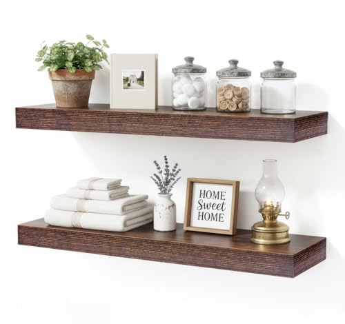 Floating Shelves for Wall,Wall Shelves for Decor Storage,Display Shelving 24 inch Set of 2,Wall Mounted Wood Shelf for Bedroom,Living Room,Bathroom,Kitchen,Brown (2pcs,Brown) - color: Brown, size: 7.8"D x 24"W x 1.73"H