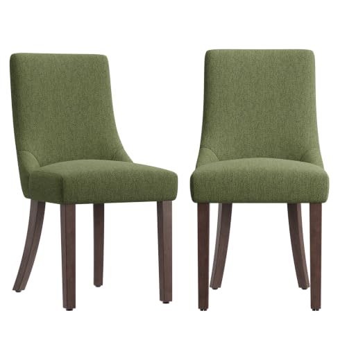 MALOL Wooden Dining Chairs Set of 2, Upholstered Kitchen & Dining Room Chairs with Solid Wood Legs Curved Backrest Farmhouse Accent Chair for Dining/Kitchen/Living Room, Green - color: Green, size: Set of 2