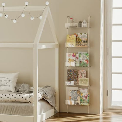 5-Tier Narrow Acrylic Bookshelf, 3.9" D x 15.8" W, Space-Saving Slim Storage Book Shelf for Living Room, Bedroom, Office, Clear Bookcase, Modern, Easy Assembly