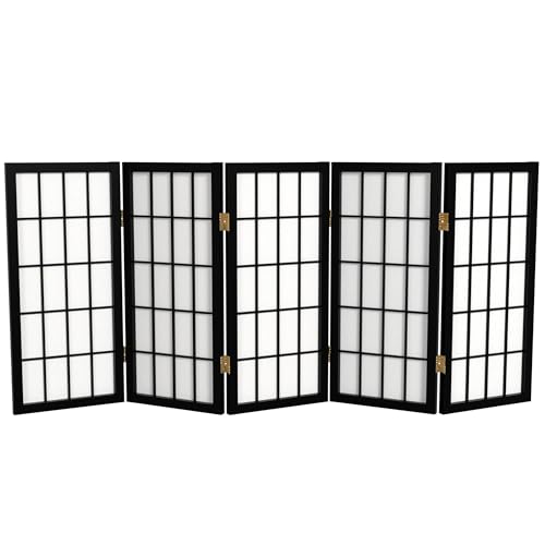 2 ft. Short Desktop Window Pane Shoji Screen - Black - 5 Panels - color: Black, size: 5 Panel