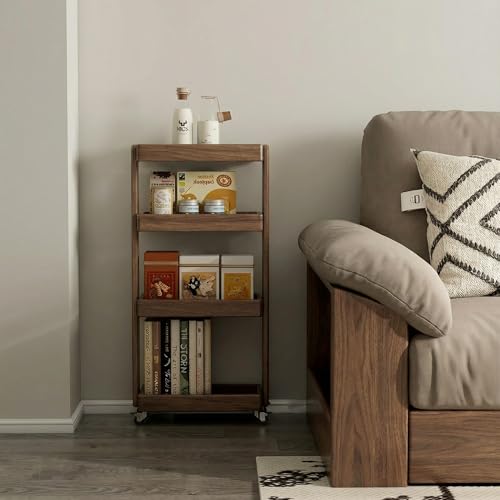 Small Narrow Side Table with Wheels, Skinny End Table for Small Spaces, 4 Tier Side Table for Living Room Bedroom(Walnut, 7.87" D x 15.75" W x 31.89" H) - color: Walnut, size: 7.87"D x 15.75"W