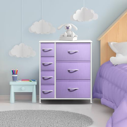 Sorbus Dresser with 7 Drawers - Furniture Storage Chest for Kid’s, Teens, Bedroom, Nursery, Playroom, Clothes, Toys - Steel Frame, Wood Top, Tie-dye Fabric Bins (7-Drawer, Pastel Purple) - color: Pastel Purple