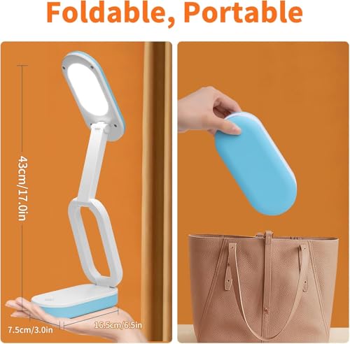 Cordless Desk Lamp Reading Light Rechargeable,Small Table Lamp Battery*2 Operated 3000MAH,Foldable/Portable/Touch 3 Light Modes, for Kids Home Bedroom Bedside Dorm Outdoor Camping,Blue