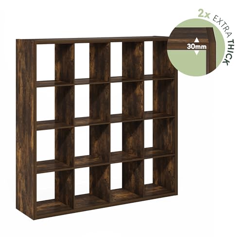 Furinno Cubicle 16-Cube Book Shelf, Extra Thick Frame Bookshelf, Amber Pine | 14.6" x 58" x 58", Reversible Bookcase with Open Back, for Living Room, Bedroom, Home Office - color: Amber Pine, size: 16-Cube