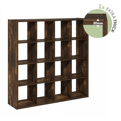 Furinno Cubicle 16-Cube Book Shelf, Extra Thick Frame Bookshelf, Amber Pine | 14.6" x 58" x 58", Reversible Bookcase with Open Back, for Living Room, Bedroom, Home Office - color: Amber Pine, size: 16-Cube