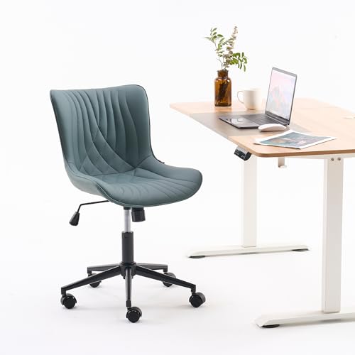 YOUNIKE Office Chair Armless Faux Leather Desk Chair, Grayish Green | Home Office Computer Task Chair, Modern Upholstered Vanity Chair, Adjustable Swivel Rolling Office Chairs - color: Grayish Green