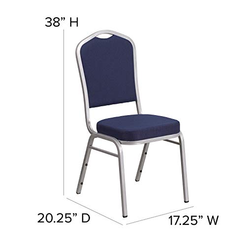 Flash Furniture Hercules Crown Back Stackable Banquet Chair, Silver, 4-Pack | Silver Frame, Fabric Upholstery - color: Navy Fabric/Silver Frame, size: Set of 4