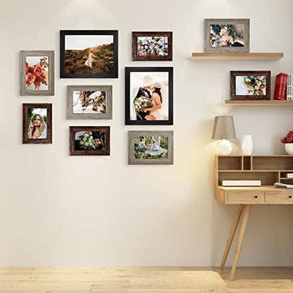 LUCKYLIFE Picture Frames Collage Wall Decor 10-Pack, Gallery Wall Frame Set with 8x10 5x7 4x6 Frames in 3 Different Finishes - color: Black&Gray&Brown