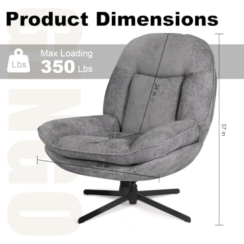 GINGO 24" High Back Swivel Accent Chair Set of 2 for Living Room, Gray | Large Accent Chair, Comfy Reading Chair Oversized, Slightly Rocking Upholstered Armchair, Ergonomic Fabric Modern Chair - color: Grey