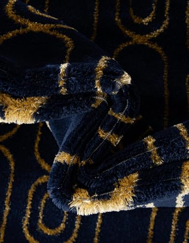 Rugs.com - Vogue Geo Rug – 12 Ft Runner Navy Blue and Gold Easy-Clean Runner Rug – Modern Geometric Design for Hallways, Entryways, and Bedrooms - color: Navy Blue and Gold, size: 2'7" x 12' (Runner)