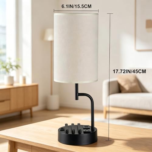 Dreamholder 2 Pack Table Lamp, Bedside Lamp with 3 USB Charging Ports & AC Outlet, USB Desk Lamp with 2 Phone Holders, Linen Fabric Shade Nightstand Lamps for Bedroom Living Room Office, Black - color: Black