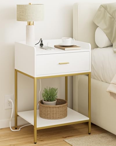 Masupu Nightstand with Charging Station, 3-Tier Modern Bedside Night Stand with Storage Drawer and Shelf, Large End Side Table for Bedroom, Living Room,White - color: Extra Large White-outlet