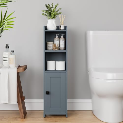 Lomojo Small Bathroom Storage Cabinet Corner, 7.87" Dx7.87 W x31.5 H (Gray) | Freestanding Narrow Toilet Paper Holder, Organizers for Bathroom Small Spaces Floor Cabinet with Adjustable Shelves and Door - color: Grey