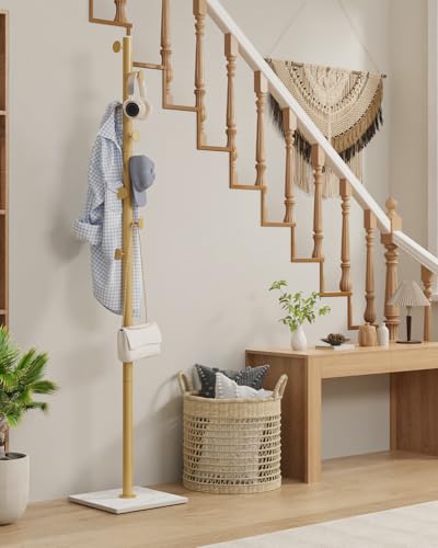 Clothes Rack Freestanding, Coat Stand with 8 Hooks, Gold | Small Garment Rack with Heavy Rock Slab Base, Modern Metal Clothing Rack for Hanging Clothes with 8 Hooks for Bedroom, Office - color: Gold
