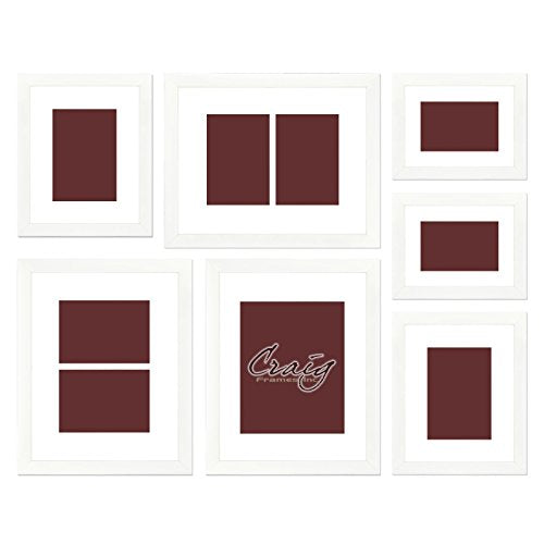 Craig Frames 23247812 Picture Frame 7-Piece Wall Set, White Frames, White Display Mats - color: 622FSET01S07X White Frame Set