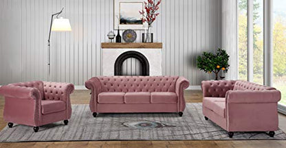 GDFStudio 40.6" Modern Velvet Accent Chair, Chesterfield Upholstered Lounge Chair with Rolled Arms, Comfy Single Sofa Chair with Button Tufted Back & Wood Tapered Legs for Living Room Bedroom, Rose - color: Rose, size: 1 Seat