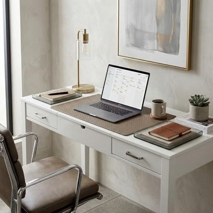 Hives and Honey Parsons Vanity Desk, Lift-Top Mirror, Storage, USB & Power Outlet, 2 Drawers, Smooth Glide, Modern Wood Grain Design, Brushed Chrome Hardware, Makeup & Dressing Table, White - color: White