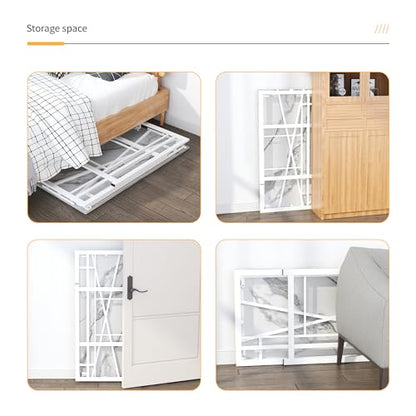 Lutown-Teen 32 inch Folding Small Desk, White Marble | Writing Gaming Computer Camping Desk for Small Spaces, No Assembly Required Home Office Desk - color: White Marble, size: 32 Inch