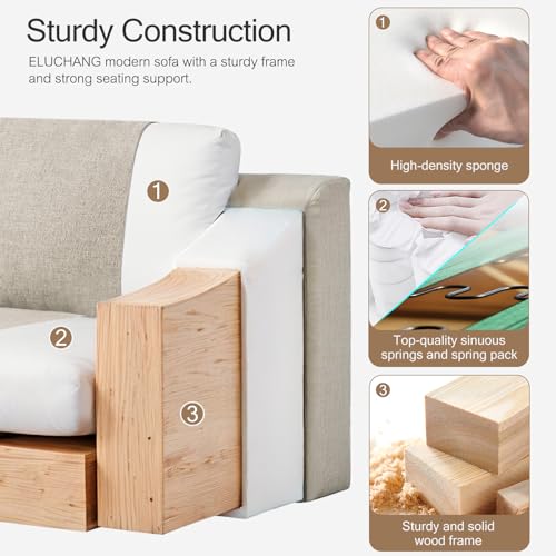 Modular Sectional Couch Set, 47" Oversize Accent Chair and 85" Modern Loveseat Sofa Deep Couch for Apartment, Living Room, Bedroom, Linen, Oatmeal - color: Oatmeal, size: 85 Inch - Deep Couch + Single Sofa
