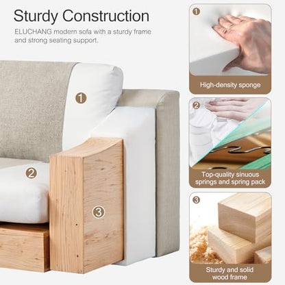 Modular Sectional Couch Set, 47" Oversize Accent Chair and 85" Modern Loveseat Sofa Deep Couch for Apartment, Living Room, Bedroom, Linen, Oatmeal - color: Oatmeal, size: 85 Inch - Deep Couch + Single Sofa