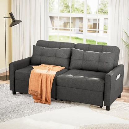 Aiho 54" Sleeper Sofa Bed, Pull-Out Couch, Dark Gray | Pull-out Sofa Bed with Adjustable Backrest and Side Pocket, Ideal for Apartments, Guest Rooms and Living Rooms - size: 2 Seater