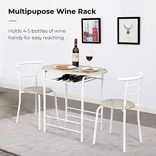 VINGLI 3 Piece Dining Set,Small Kitchen Table Set for 2,Breakfast Table Set,Kitchen Wooden Table and 2 Chairs for Small Space/Dining Room/Apartment,Metal Frame,Wine Rack,White&Light Oak - color: White&light Oak