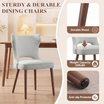 Wooden Dining Chairs Set of 2, Mid Century Dining Room Chairs with Solid Wood Legs, Upholstered Fabric Kitchen Chairs with Ergonomic Curved Backrest for Kitchen Dining Room, Gray - color: Grey, size: Set of 2