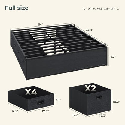 ADORNEVE Full Size Bed Frame with 12 Storage Drawers, Metal Platform Bed | Black Bed Frame with Steel Slat Support and Footboard for Boys/Teen/Adult, No Box Spring Needed, Easy Assembly, Noise-Free - size: Full-12 Drawers