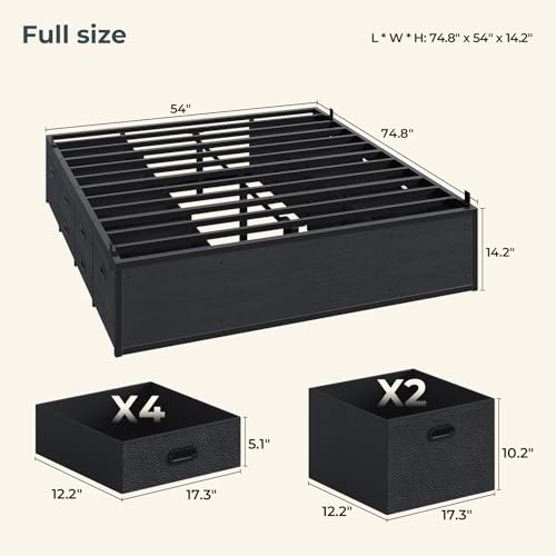 ADORNEVE Full Size Bed Frame with 12 Storage Drawers, Metal Platform Bed | Black Bed Frame with Steel Slat Support and Footboard for Boys/Teen/Adult, No Box Spring Needed, Easy Assembly, Noise-Free - size: Full-12 Drawers