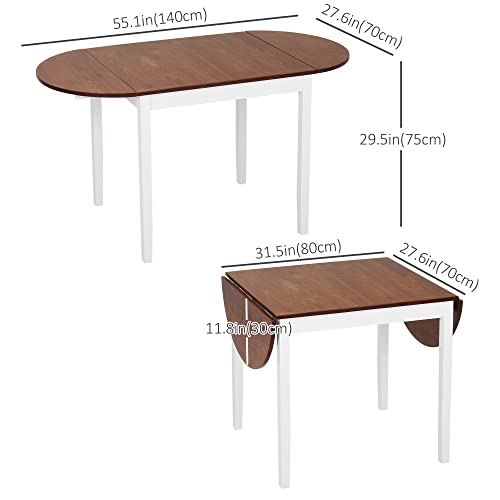 HOMCOM 55" Solid Wood Kitchen Table for 4-6 People Small Drop Leaf Brown | Oval, Folding Dining Table, Small Spaces - color: Brown