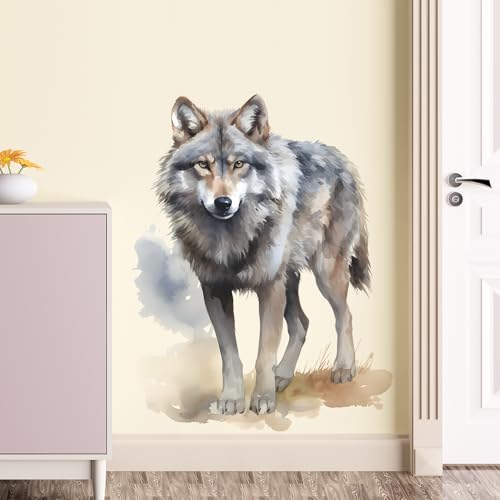Lifelike Wolf Animal Wall Decal Peel and Stick Jungle Wild Animal Wall Stickers Removable Vinyl Wall Arts Decor for Kids Boys Bedroom Living Room Club Party fun-e50 - color: 04-wolf
