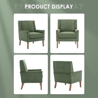 COLAMY Modern Wingback Living Room Chair, Upholstered Fabric Accent Armchair, Single Sofa Chair with Lounge Seat and Wood Legs for Bedroom/Office/Reading Spaces, Green - color: Green, size: Set of 1
