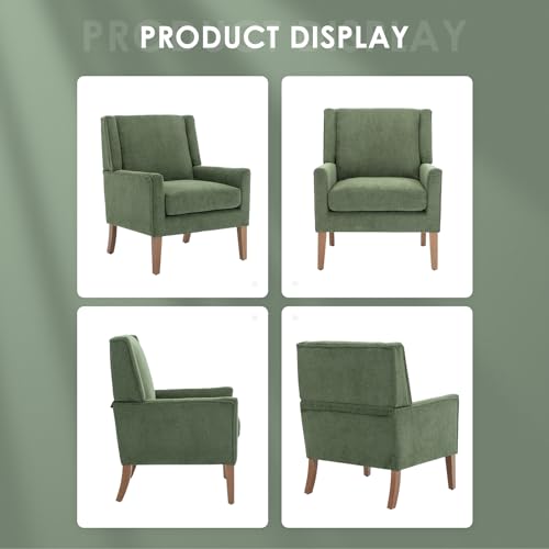 COLAMY Modern Wingback Living Room Chair Set of 2, Upholstered Fabric Accent Armchair, Single Sofa Chair with Lounge Seat and Wood Legs for Bedroom/Office/Reading Spaces, Green - color: Green, size: Set of 2