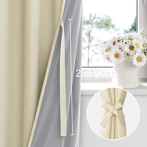 XWZO Total Blackout Curtains 45 Inches Long - Double Layer Full Room Darkening & Energy Efficiency Grommet Window Panels with Tiebacks, Beige, W38 x L45, Set of 2 - color: Beige, size: 38"W x 45"L (Pack of 2)