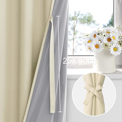 XWZO Total Blackout Curtains 45 Inches Long - Double Layer Full Room Darkening & Energy Efficiency Grommet Window Panels with Tiebacks, Beige, W38 x L45, Set of 2 - color: Beige, size: 38"W x 45"L (Pack of 2)