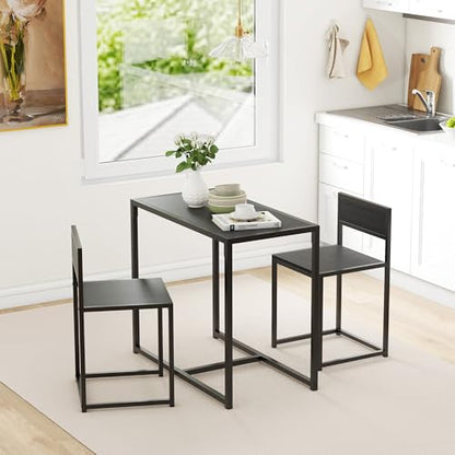 HOMCOM Small Dining Table Set for 2 Compact for Small Spaces, Black | Kitchen Table and Chairs Set, Compact Dining Sets, Breakfast Nook - color: Black