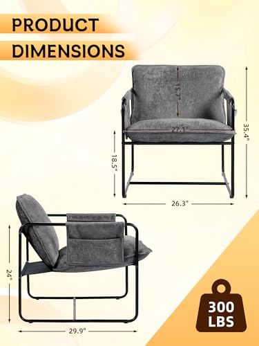 Modern Accent Chair Comfortable Living Room Chairs with Armrests, Lounge Chair with Metal Frame Chenille Upholstered Bedroom Reading Chair - color: Grey