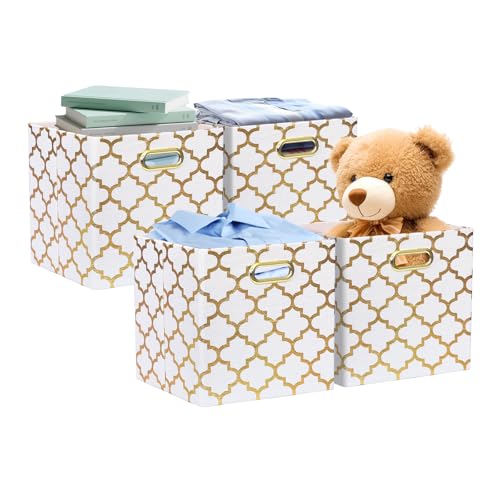 Posprica 11x11x11 Storage Cube Bins, Collapsible Storage Bins Fabric Storage Cubes Organizer Baskets Box Drawers for Shelves, Closet, Wardrobe, Bookshelf, Cabinet, Cream/Gold Lantern, 4 Pack - color: Cream/Gold Lantern, size: 11×11×11/4pcs