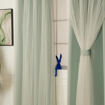 INLINAS Blackout Curtains with Sheer Overlay, Mint, 37x84 Inches | Grommet Top Double Layer Curtains for Bedroom and Living Room Thermal Reduction Light Blocking and Energy Saving, Set of 2 - color: Mint, size: 37"W x 84"L (Pack of 2)