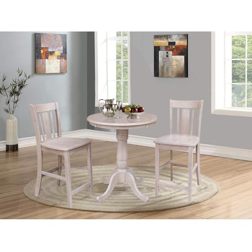IC INTERNATIONAL CONCEPTS 30" Round Pedestal Gathering Height Table with 2 San Remo Counter Height Stools, Washed Gray Taupe - color: Washed Gray Taupe