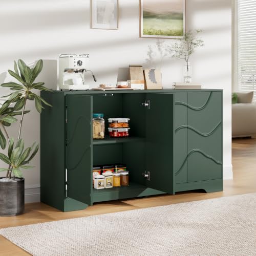Godchoices 56" Sideboard Buffet Cabinet with Storage, Modern Accent Credenza with Wavy Doors & Adjustable Shelf, Console Cabinet for Kitchen,Living Room,Dining Room,Entryway,Hallway - color: 56" Green