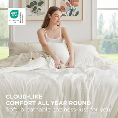 Bedsure 트윈 이불 세트 - 사계절용 5피스 화이트 트윈 침구 세트, 보헤미안 대비 디자인 침대, 이불, 시트, 베개 커버 및 베개 커버가 포함된 가방 포함 - color: 03 - 화이트/베이지, size: 트윈