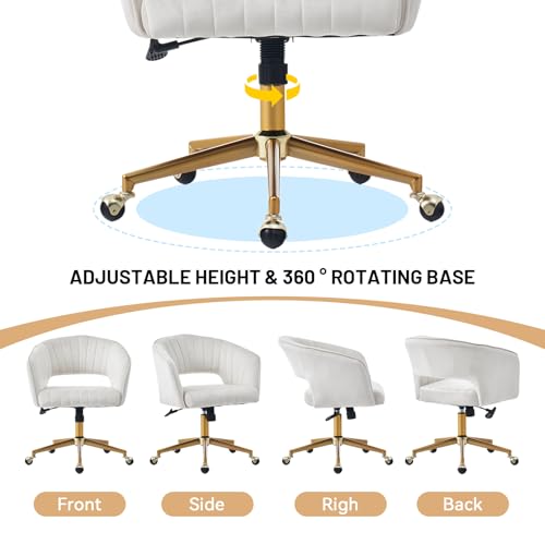 Home Office Desk Chair, Vanity Chair with Back 360 Swivel Armchair and Gold Base, Velvet Criss Cross Chair with Wheels for Vanity Home Office, Living Room, Bedroom and Study (Beige) - color: Beige