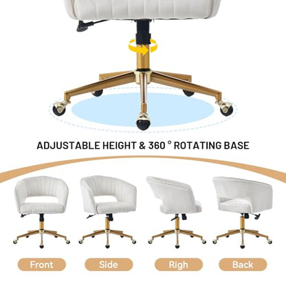 Home Office Desk Chair, Vanity Chair with Back 360 Swivel Armchair and Gold Base, Velvet Criss Cross Chair with Wheels for Vanity Home Office, Living Room, Bedroom and Study (Beige) - color: Beige